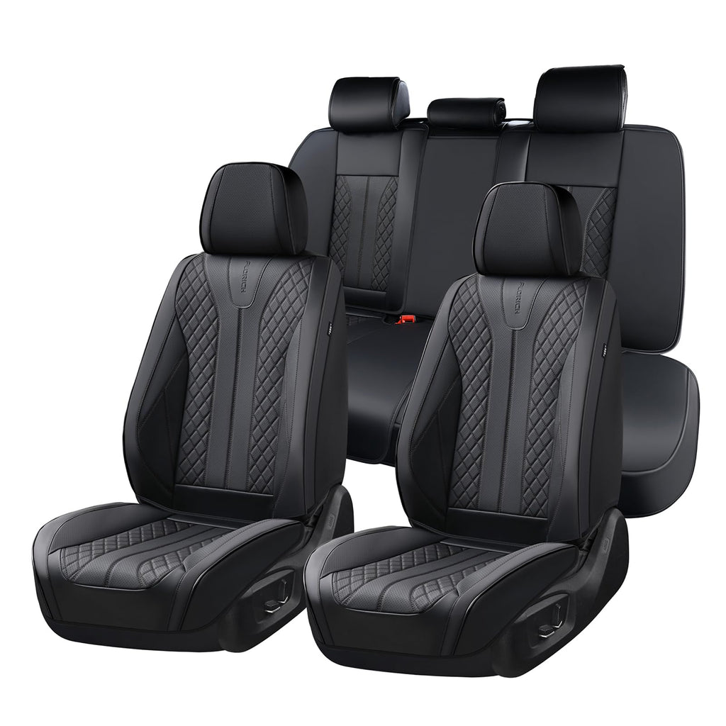 Black Leather Full Set Waterproof Car Seat Covers P142295