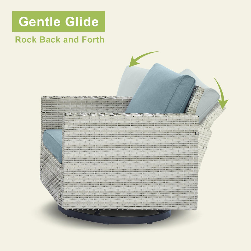 6 Piece Wicker Patio Conversation Set with Swivel Rocker Chairs and Ottoman G25736