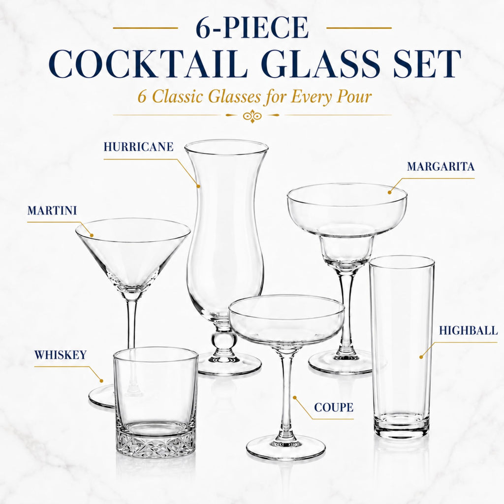 6 Set Cocktail Glasses Mixed Drinkware H5082
