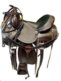 Brown Leather Western Horse Saddle Set with Headstall Breast Collar Reins E6396