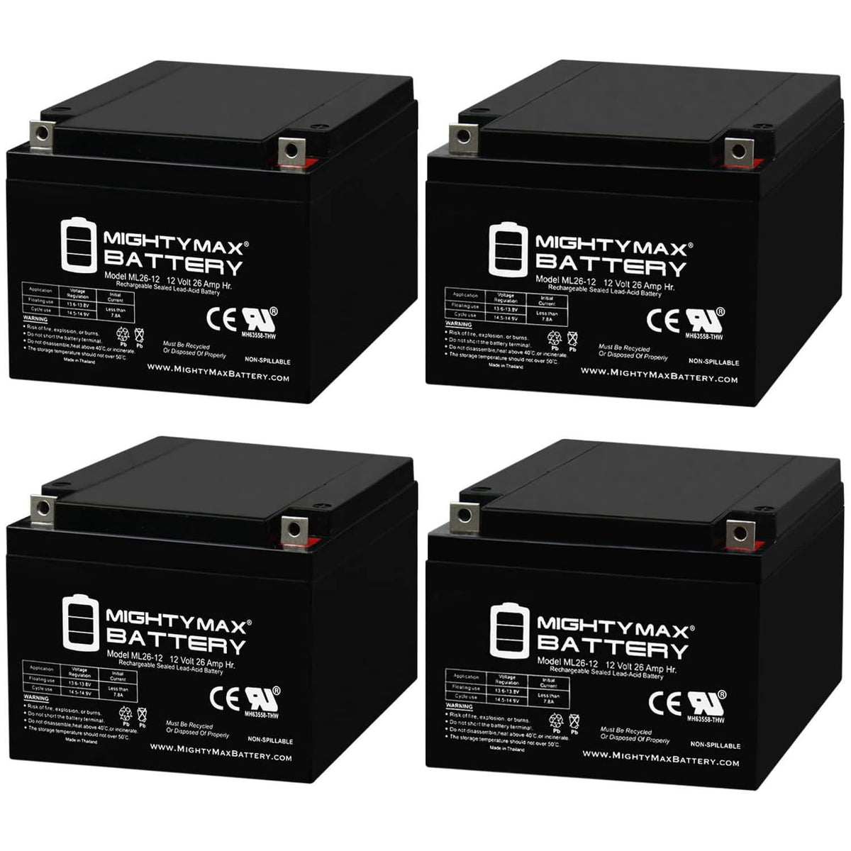 12V 26AH Sealed Lead Acid Battery 4 Pack W94085