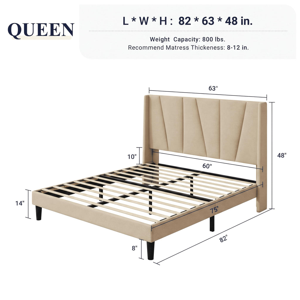 Queen Size Linen Bed Frame with Headboard F819556