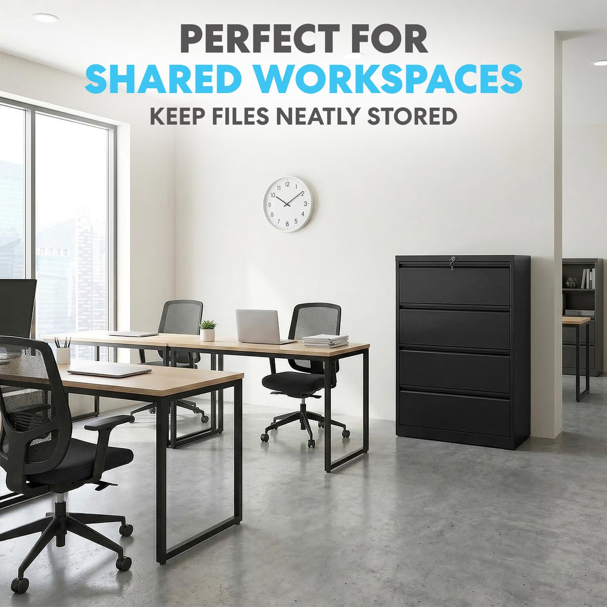 4 Drawer Black Metal File Cabinet with Lock W983