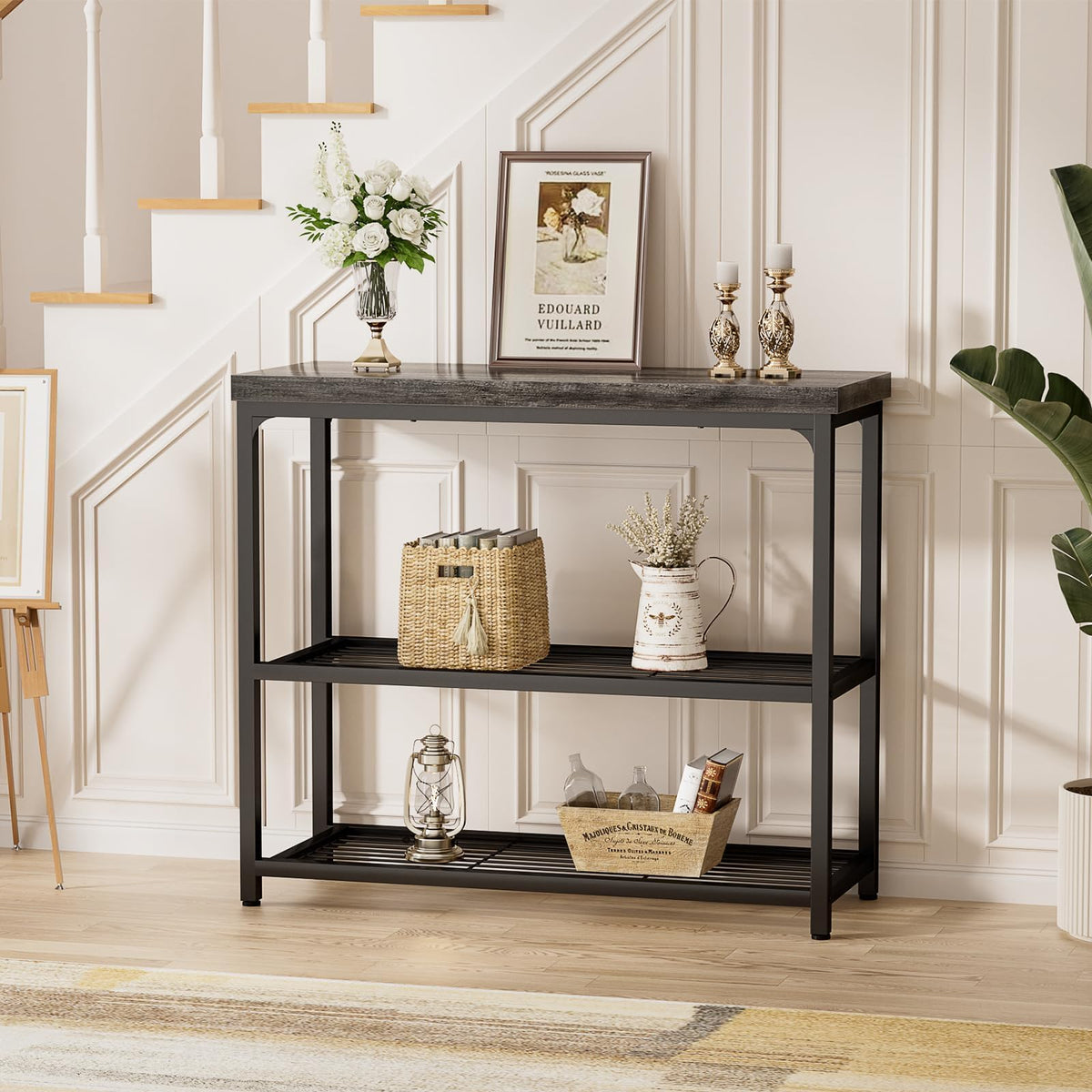 32" 3-Tier Oak Grey Console Table J18961