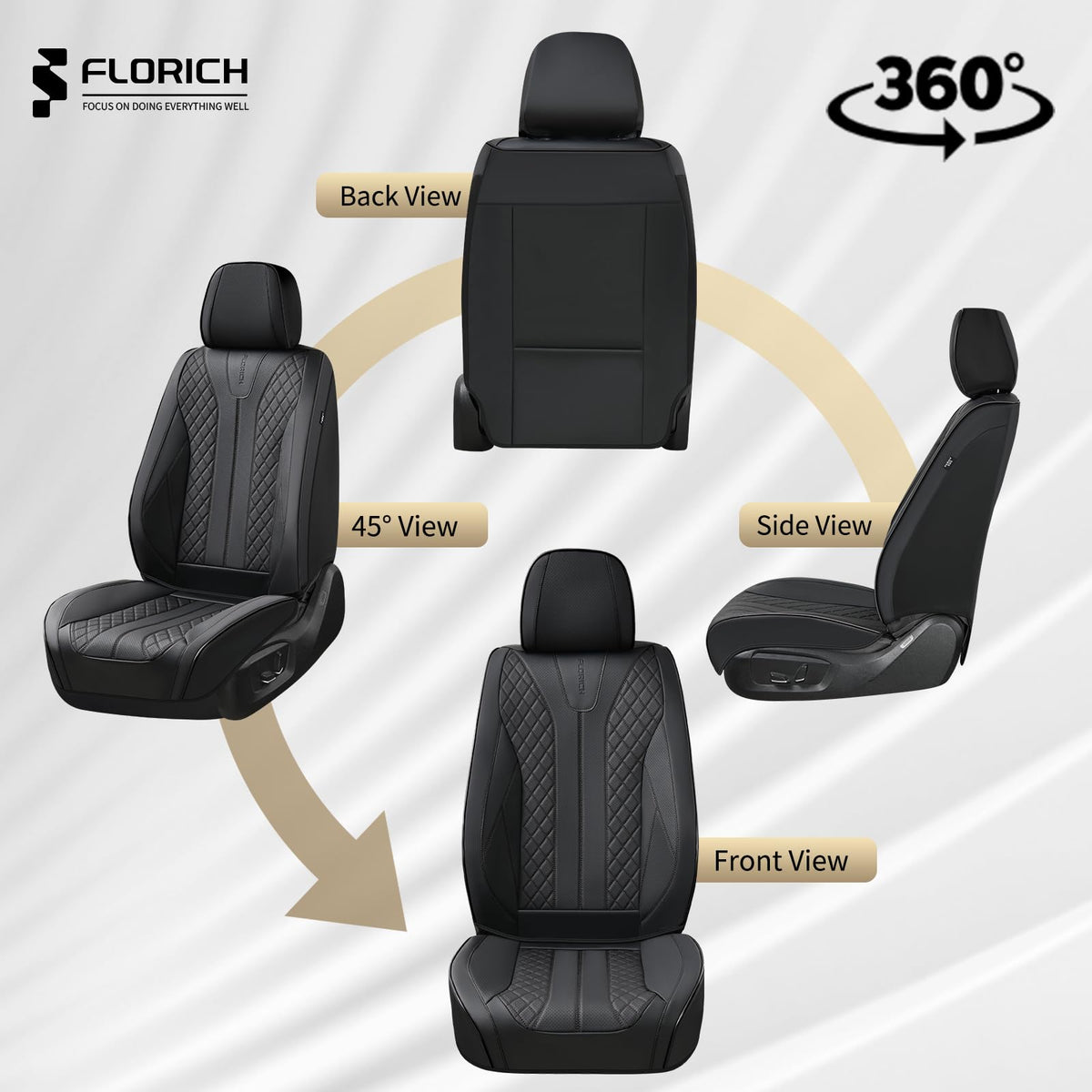 Black Leather Full Set Waterproof Car Seat Covers P142295