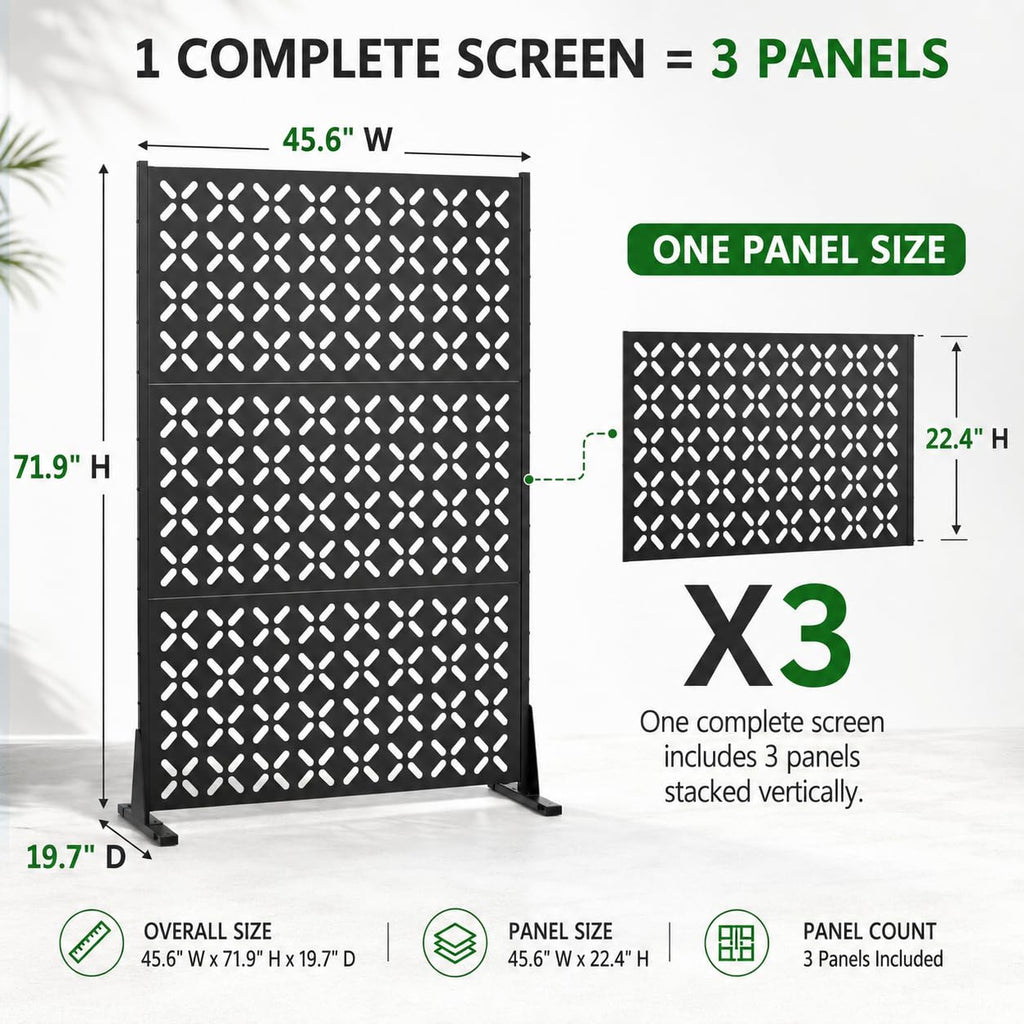 72" Decorative Metal Outdoor Privacy Fence Screen M3457