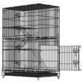 Large Black 4-Tier Folding Metal Wire Cat Cage with Hammock & Ramp Ladders Q2982