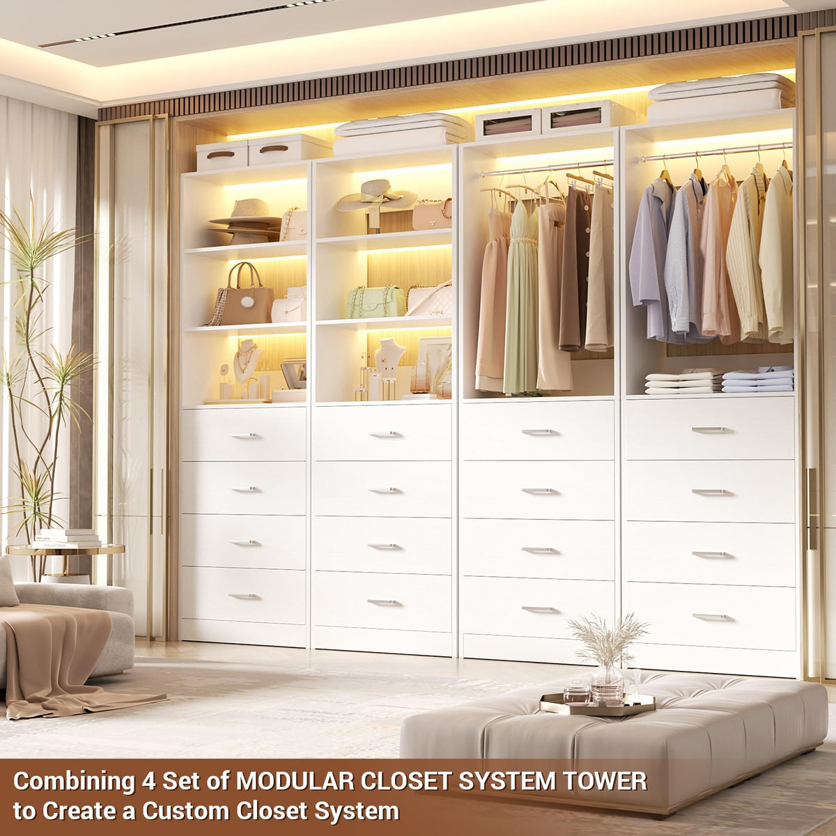 White Wood Closet Organizer System H364393