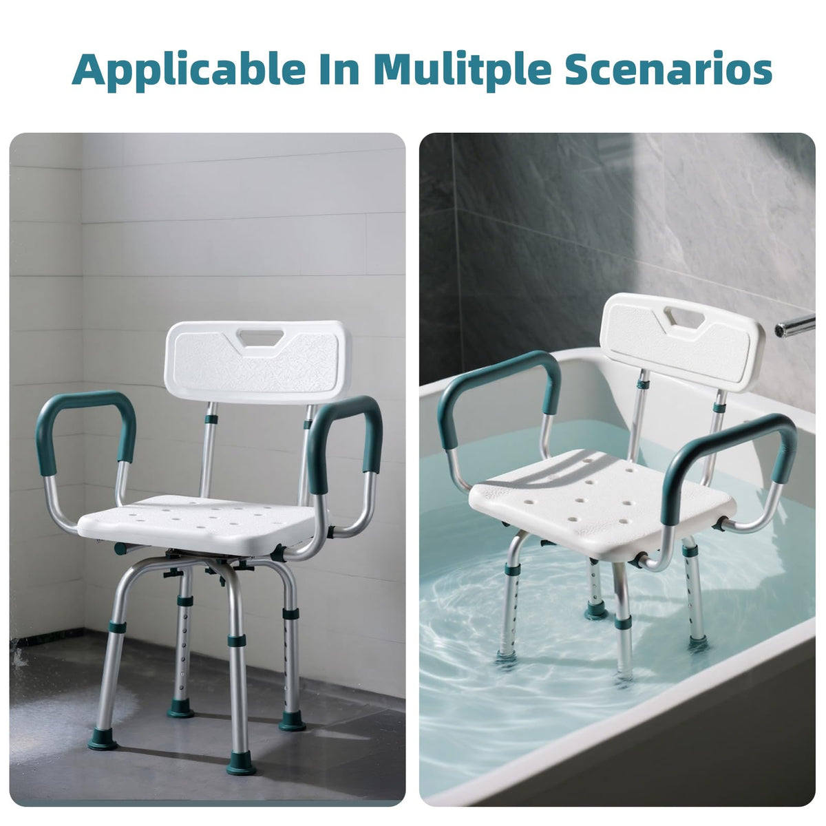 Heavy Duty Swivel Shower Chair with Arms and Back B117