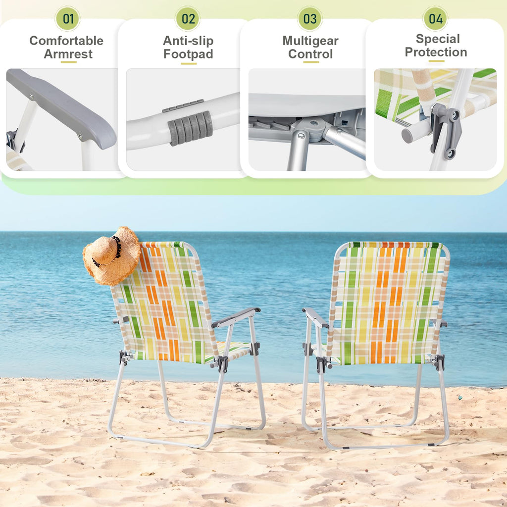 2 Pcs Lightweight Folding Beach Chairs with Armrests X5668