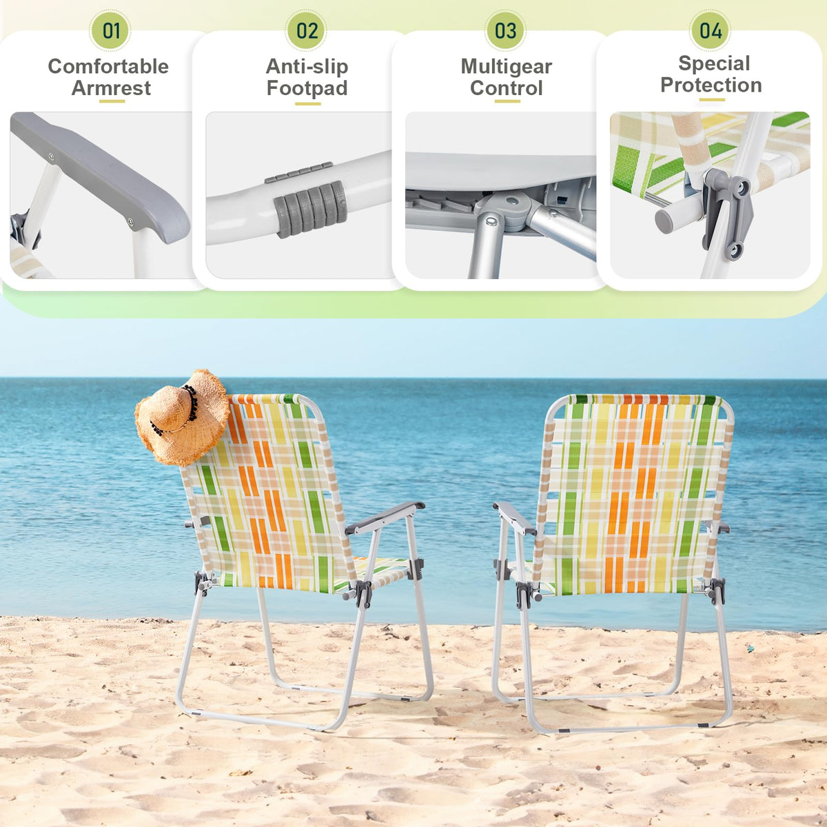 2 Pcs Lightweight Folding Beach Chairs with Armrests X5668