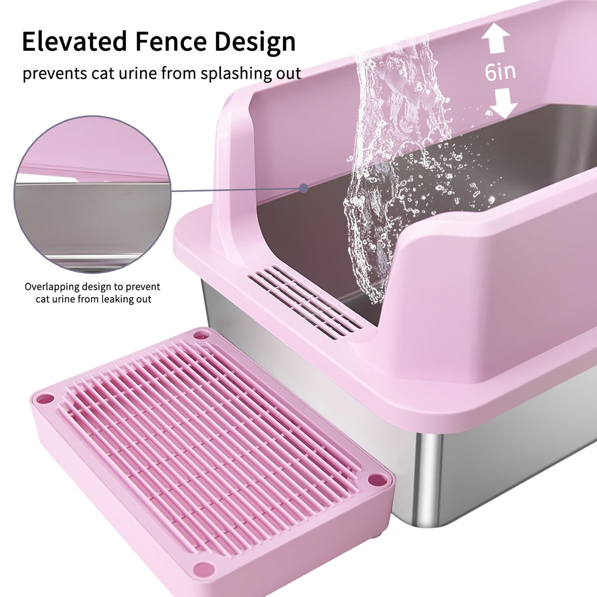 Open Cat Litter Box Stainless Steel High Walls with Scoop K305009