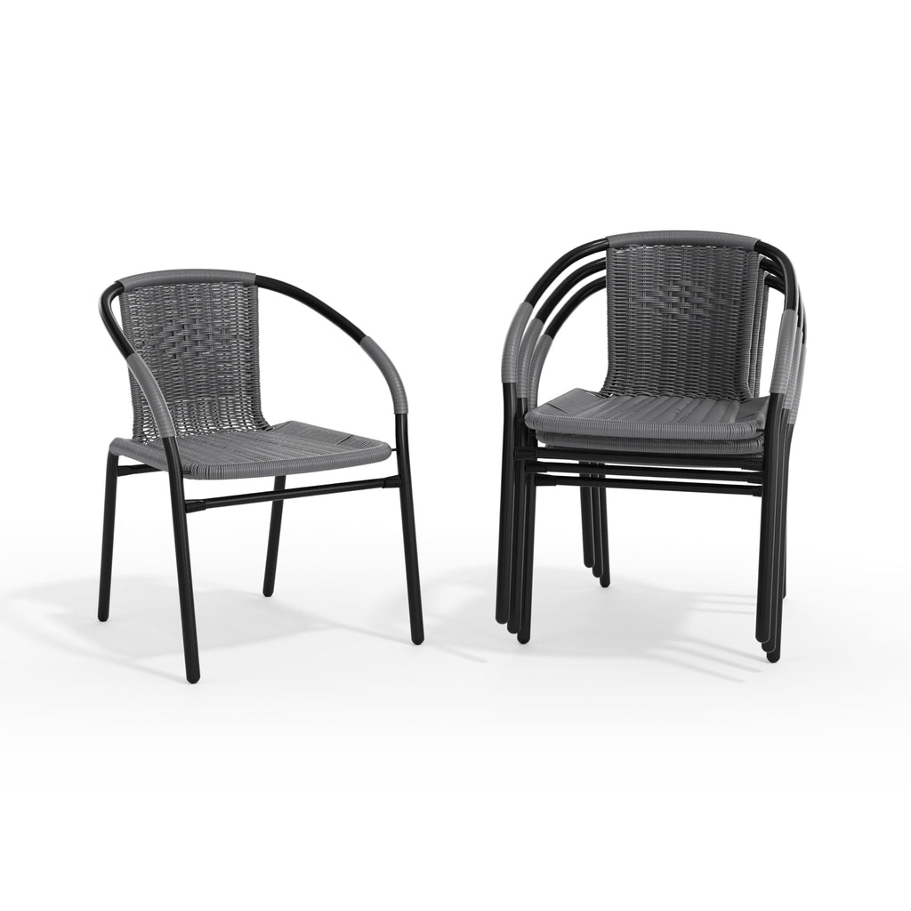 Gray PE Rattan Stackable Patio Dining Chair 4-Pack N2120