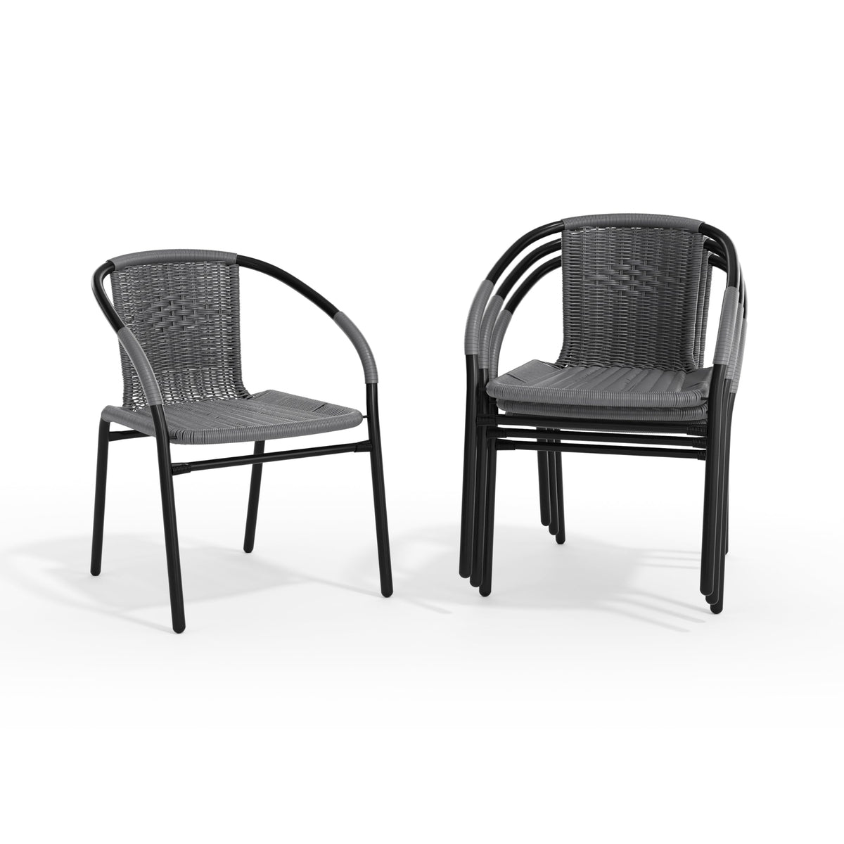 Gray PE Rattan Stackable Patio Dining Chair 4-Pack N2120