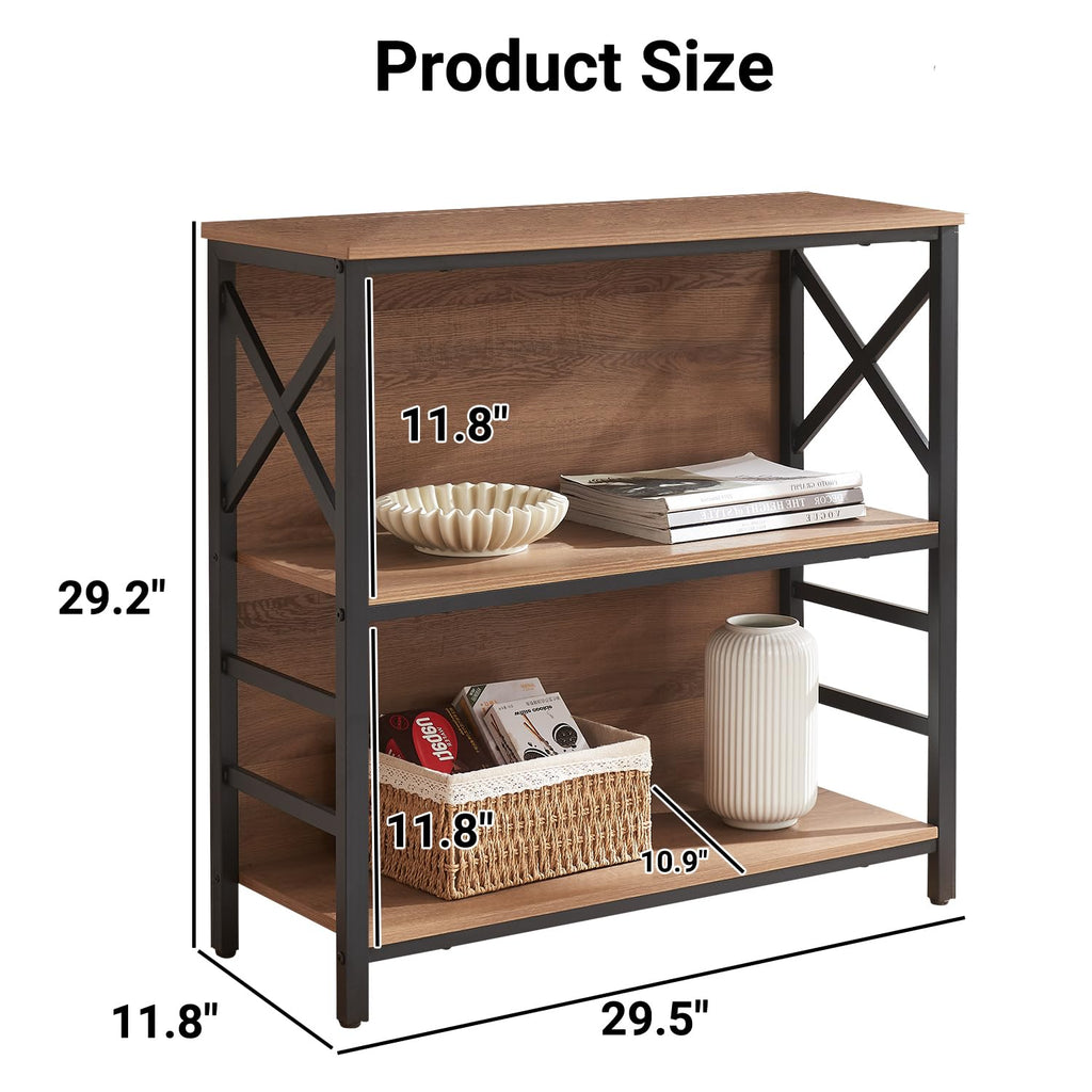 3 Tier Rustic Brown Bookshelf with Metal Frame and Backboard L81907