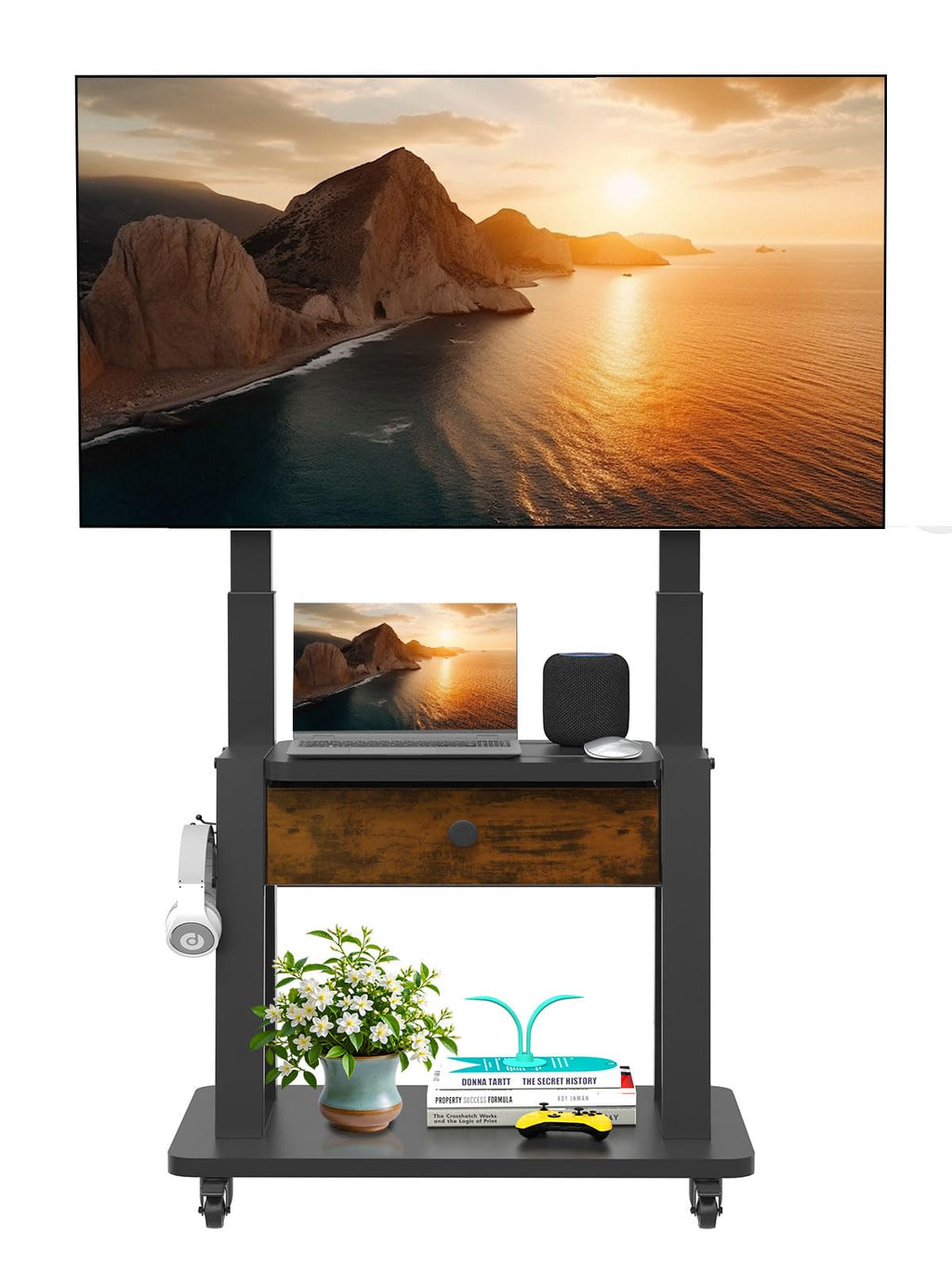 Rolling TV Stand with Fabric Drawer Storage for 32-75 Inch Flat/Curved Screen R24234