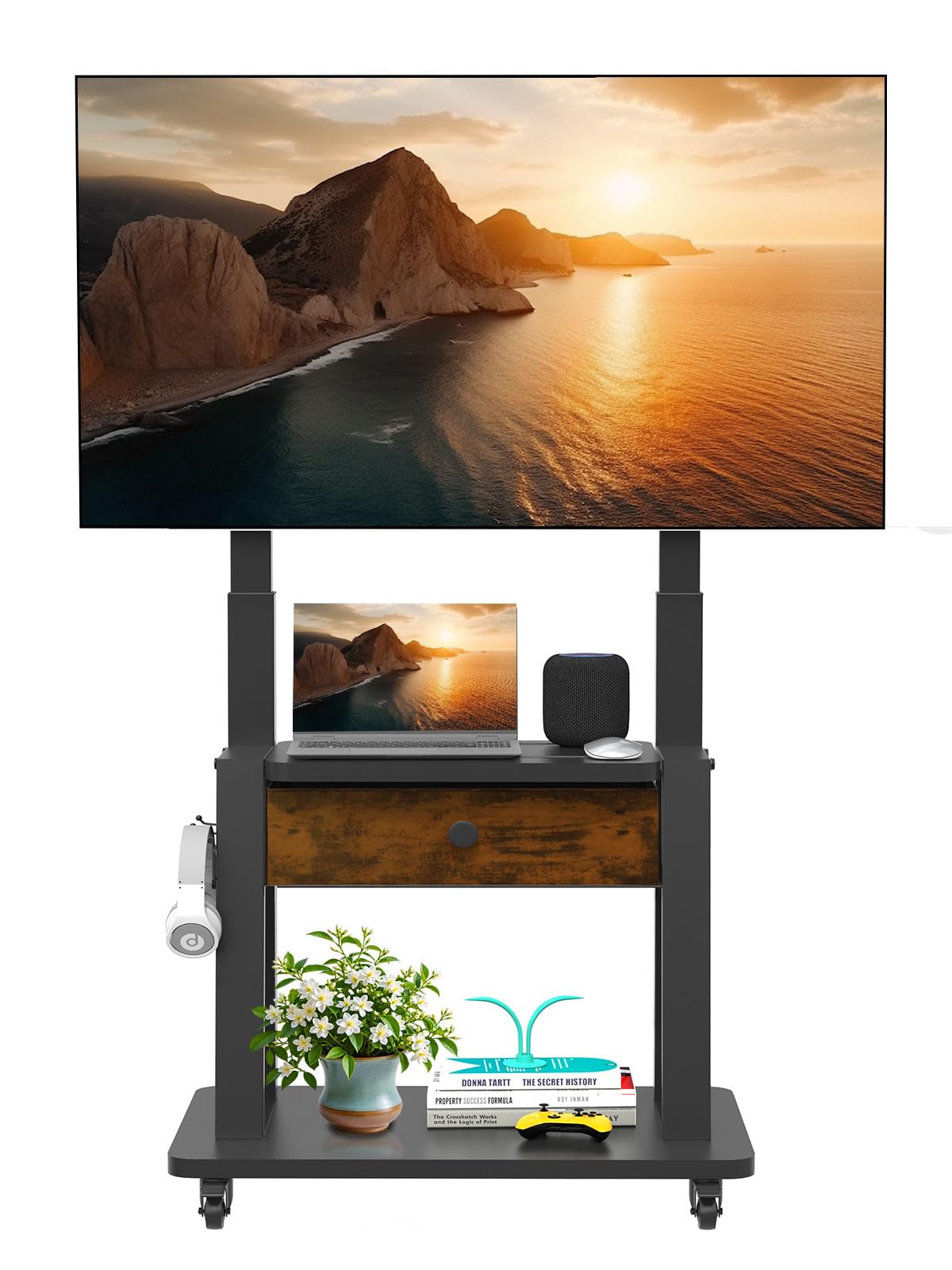 Rolling TV Stand with Fabric Drawer Storage for 32-75 Inch Flat/Curved Screen R24234