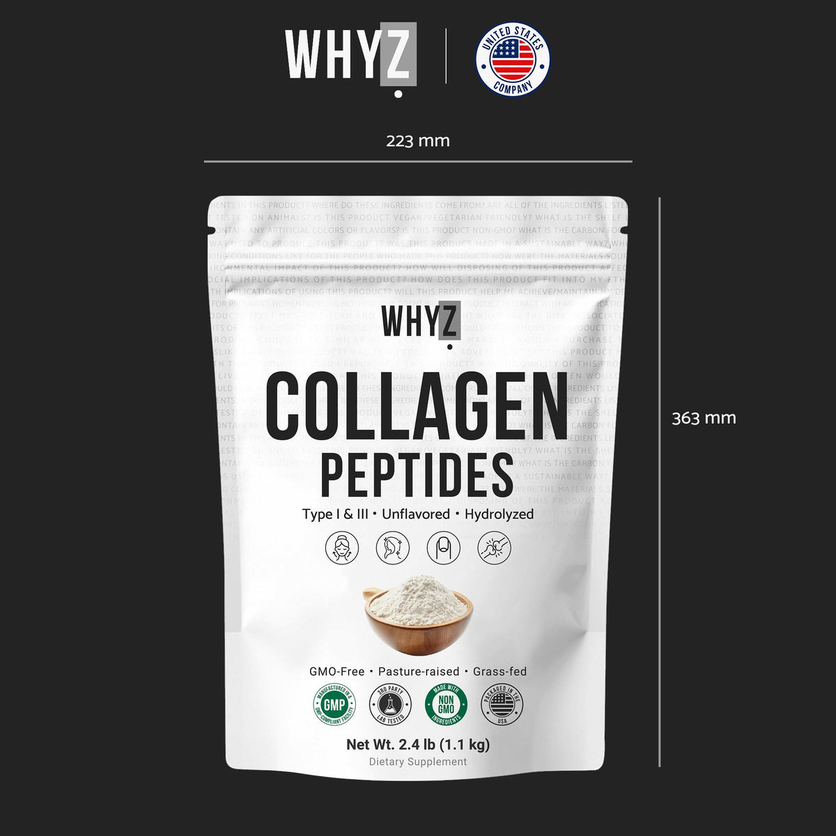 Bovine Collagen Peptides Powder, Hydrolyzed Type I & III, Grass-Fed Unflavored, 2.4lb I3984