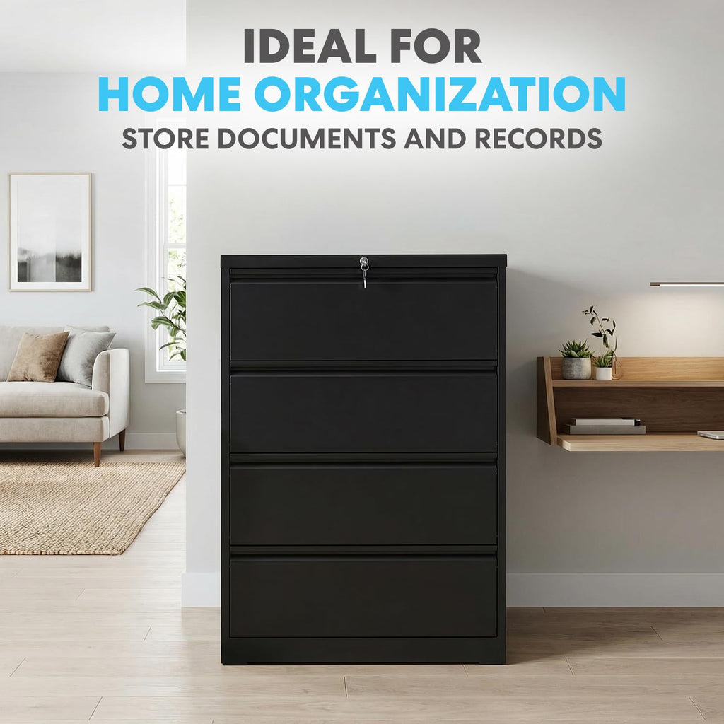 4 Drawer Black Metal File Cabinet with Lock W983