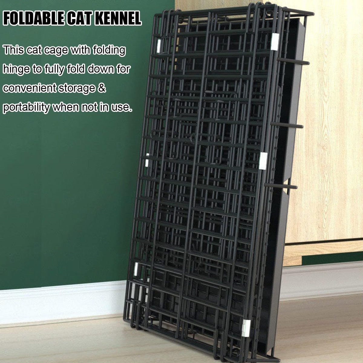 Large Black 4-Tier Folding Metal Wire Cat Cage with Hammock & Ramp Ladders Q2982