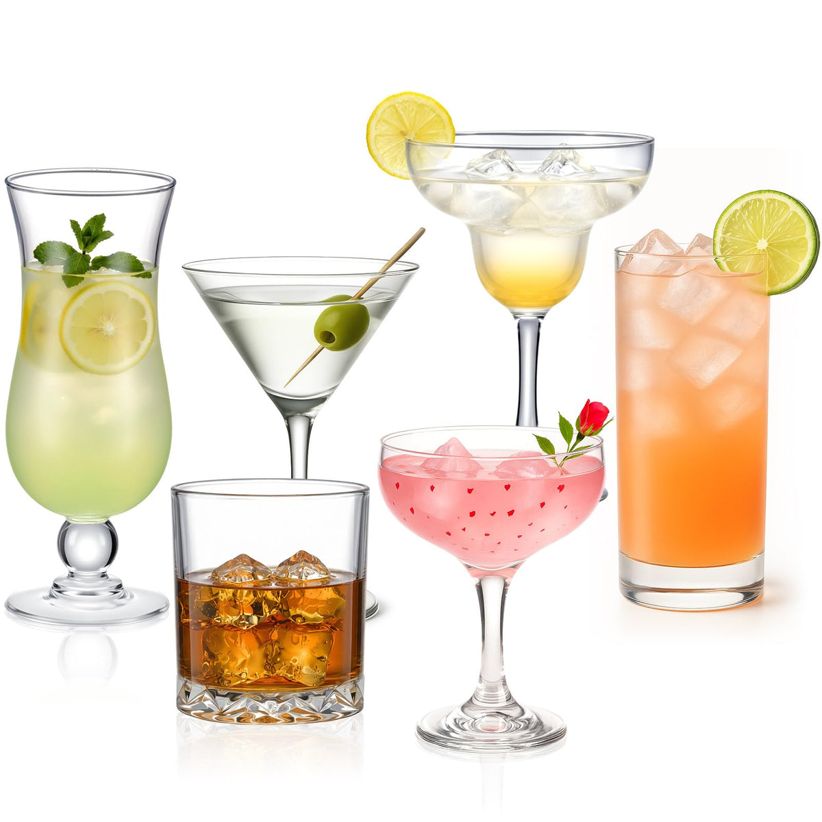 6 Set Cocktail Glasses Mixed Drinkware H5082