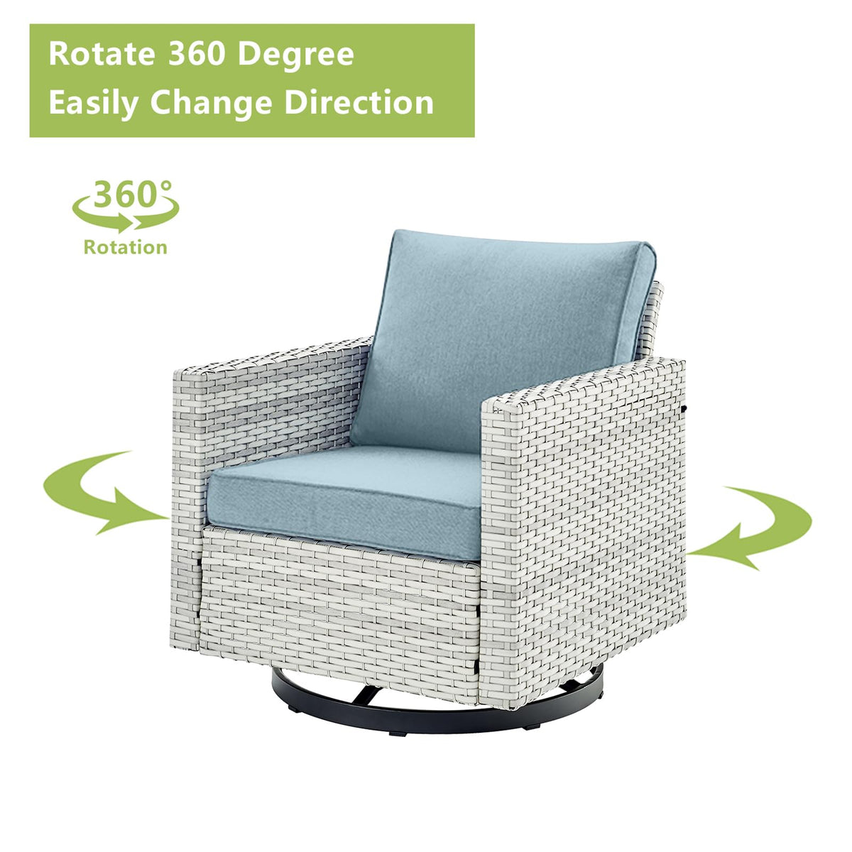 6 Piece Wicker Patio Conversation Set with Swivel Rocker Chairs and Ottoman G25736