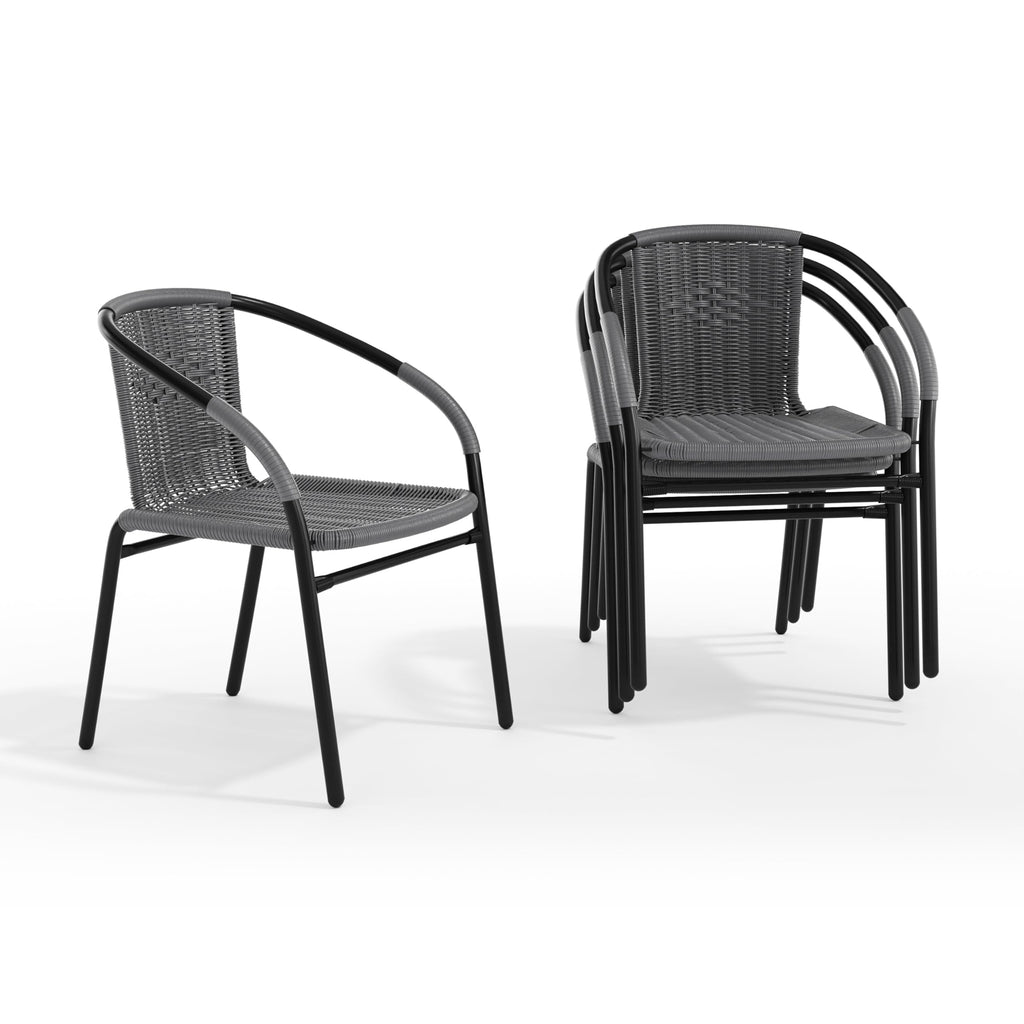 Gray PE Rattan Stackable Patio Dining Chair 4-Pack N2120