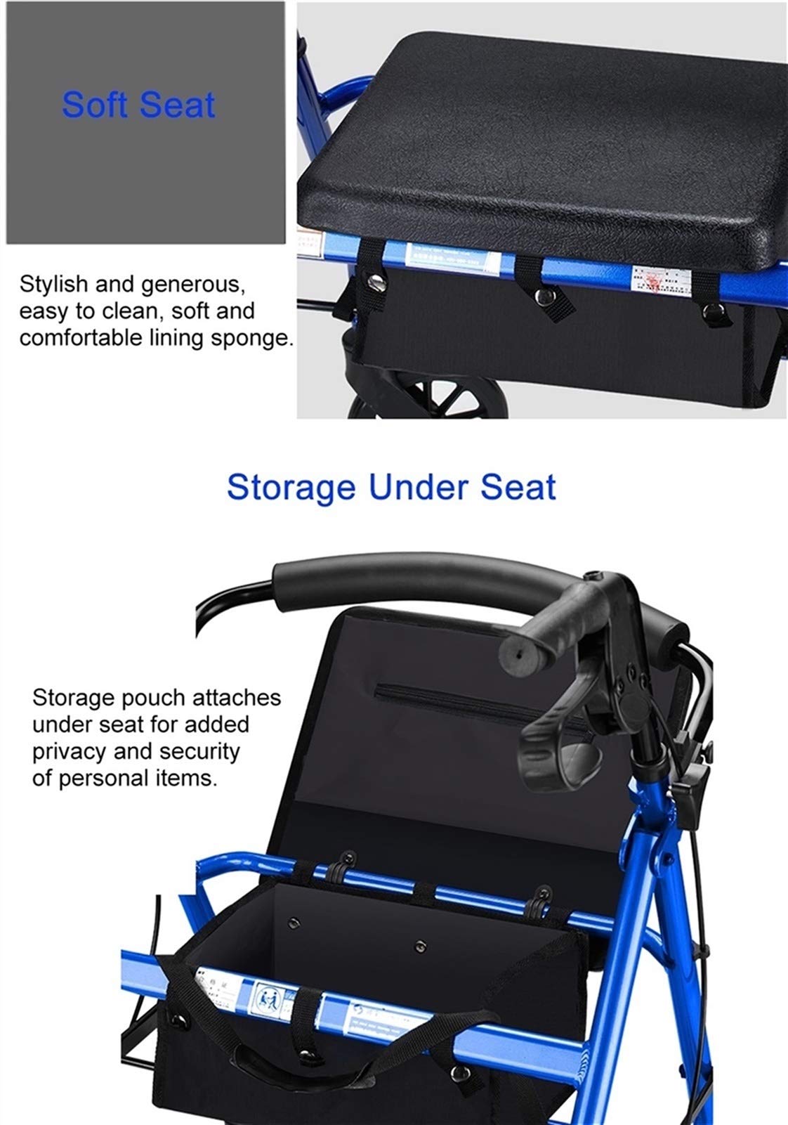 Blue Foldable Lightweight Rolling Walker with Seat B1962