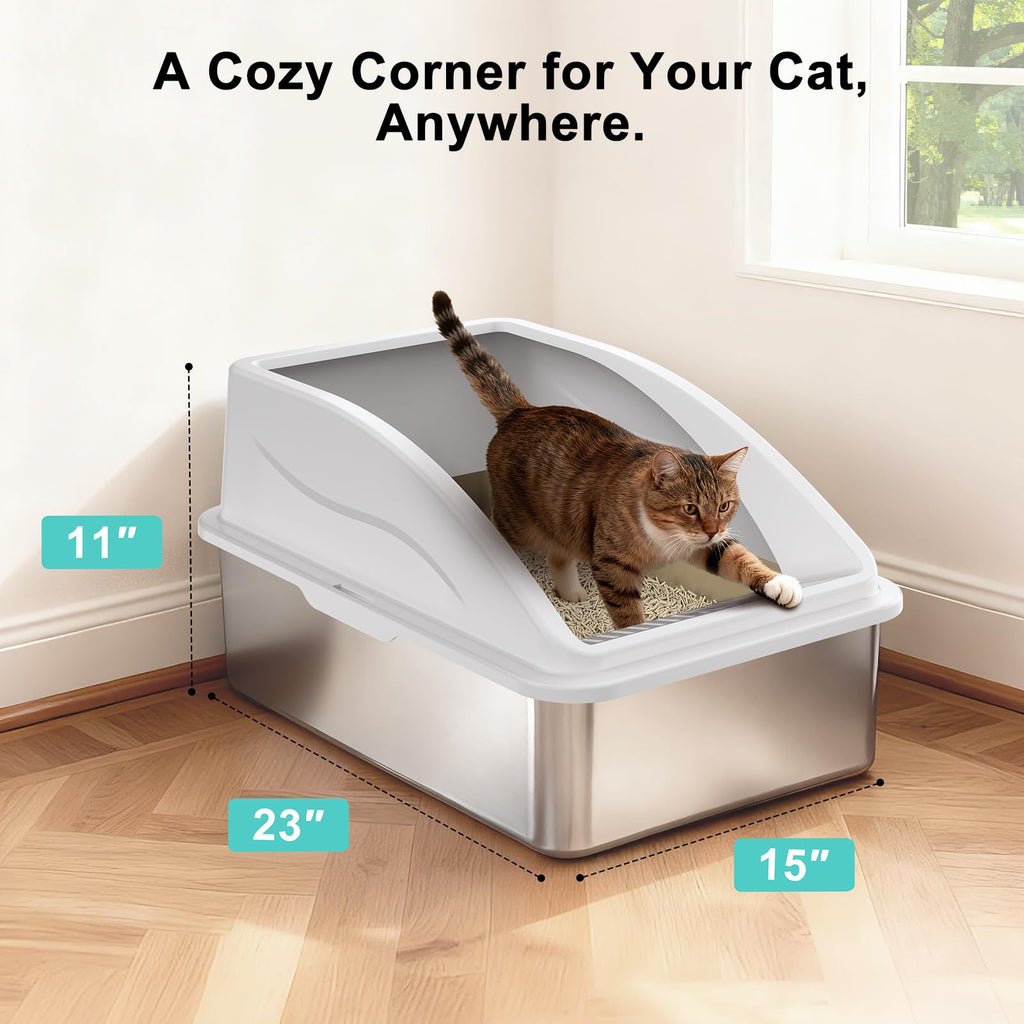 XL Enclosed High Sided Stainless Steel Cat Litter Box with Lid D533844