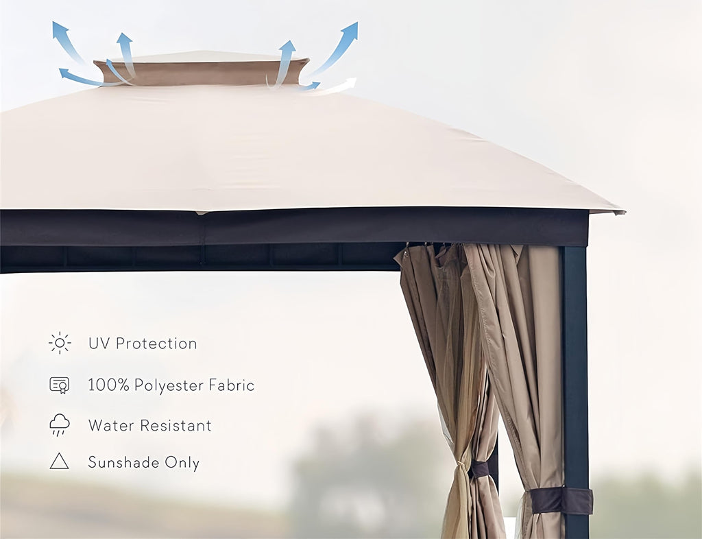 10x10 FT Soft Top Gazebo Canopy with Mosquito Netting & Privacy Curtains D8316