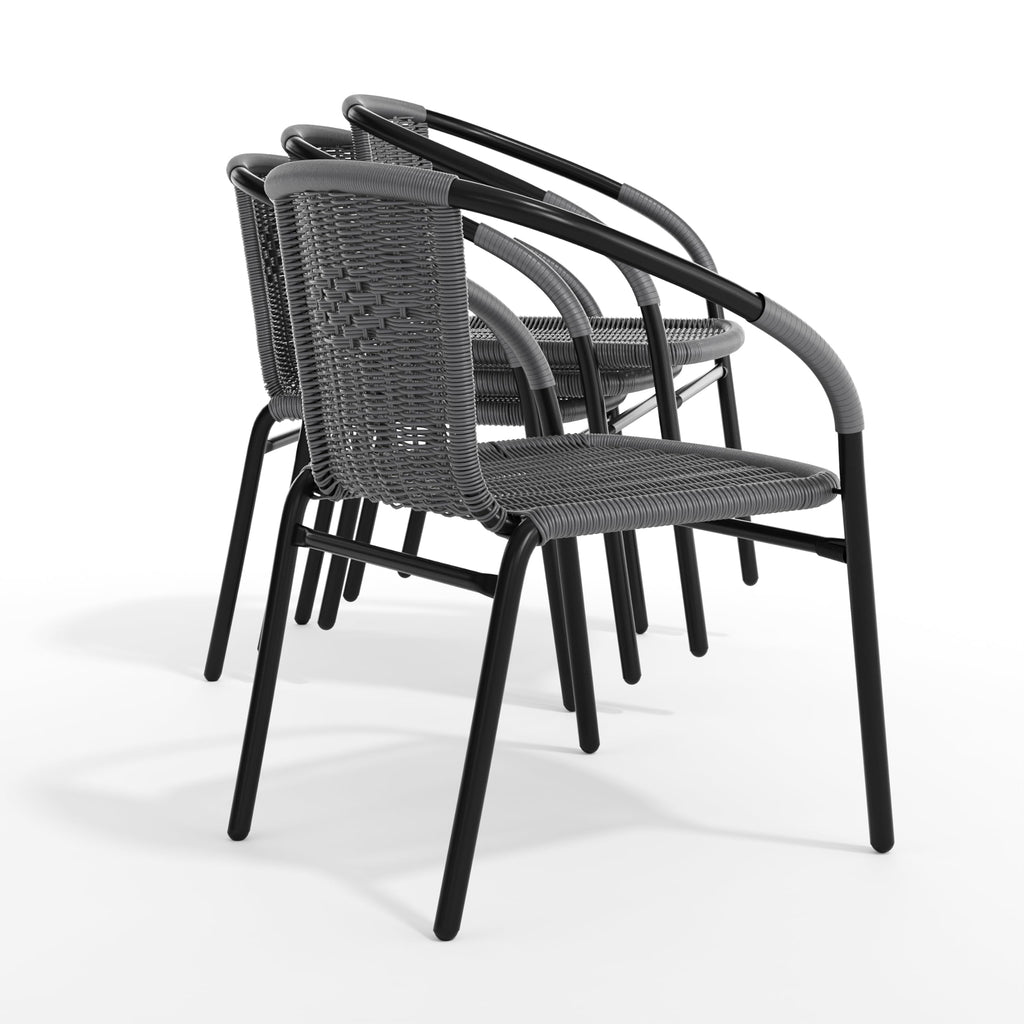 Gray PE Rattan Stackable Patio Dining Chair 4-Pack N2120