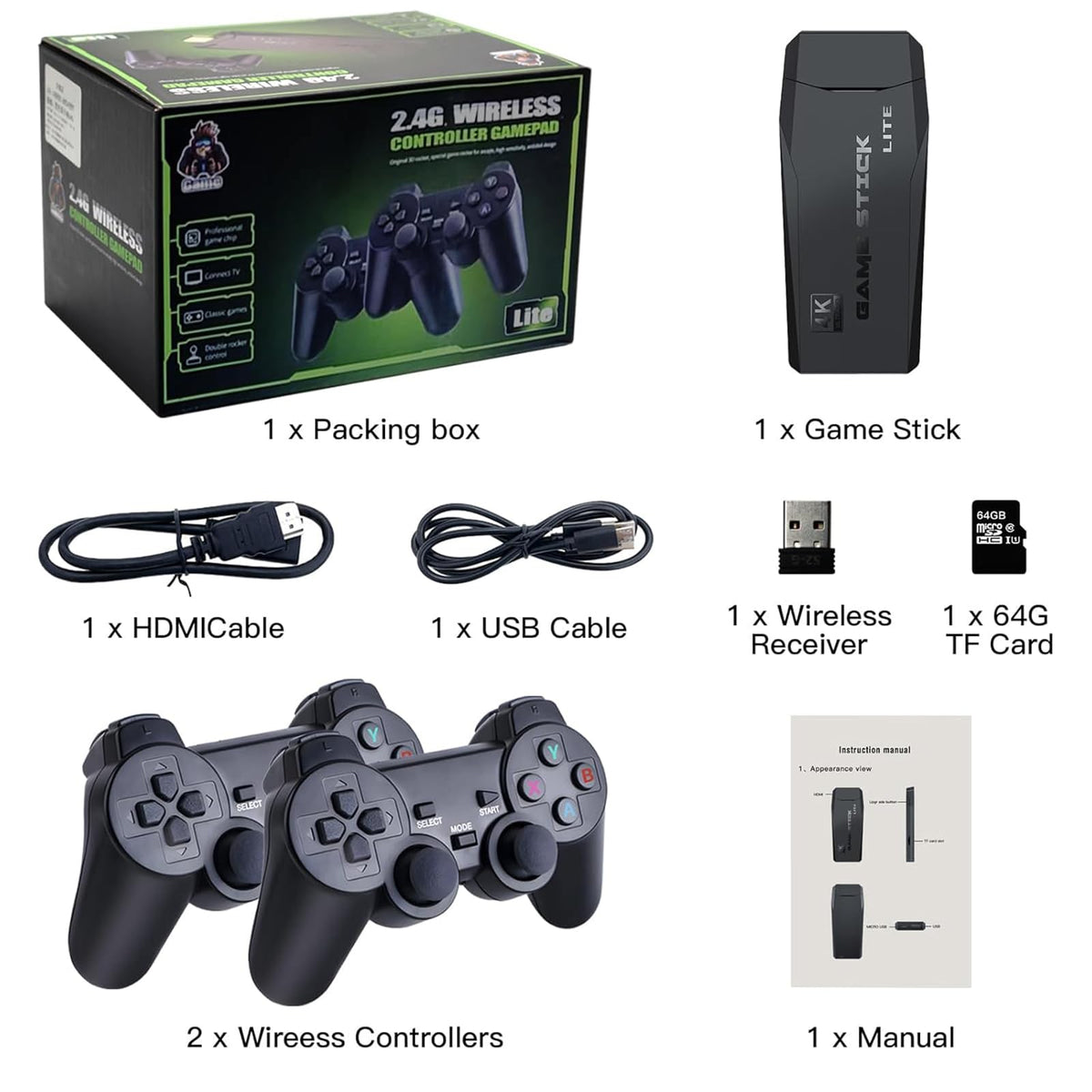 Retro Game Console with 2.4G Wireless Controllers H85689