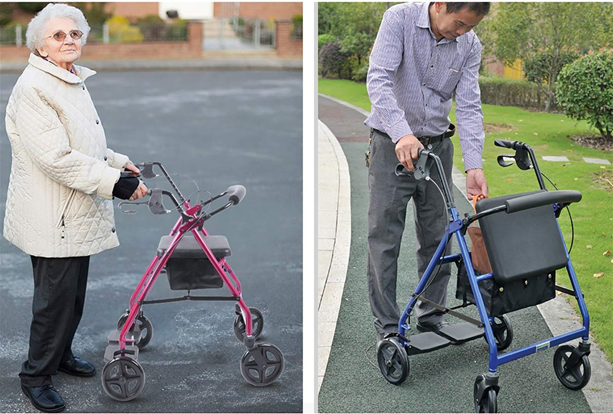 Blue Foldable Lightweight Rolling Walker with Seat B1962
