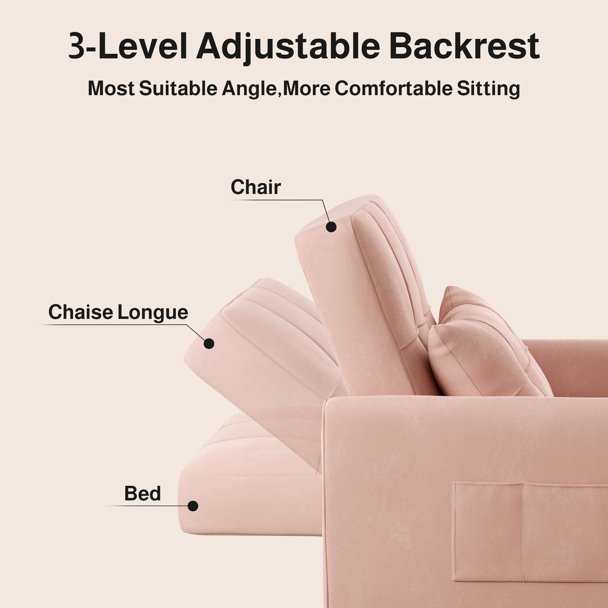 Pink Convertible Sleeper Chair Sofa Bed T4915