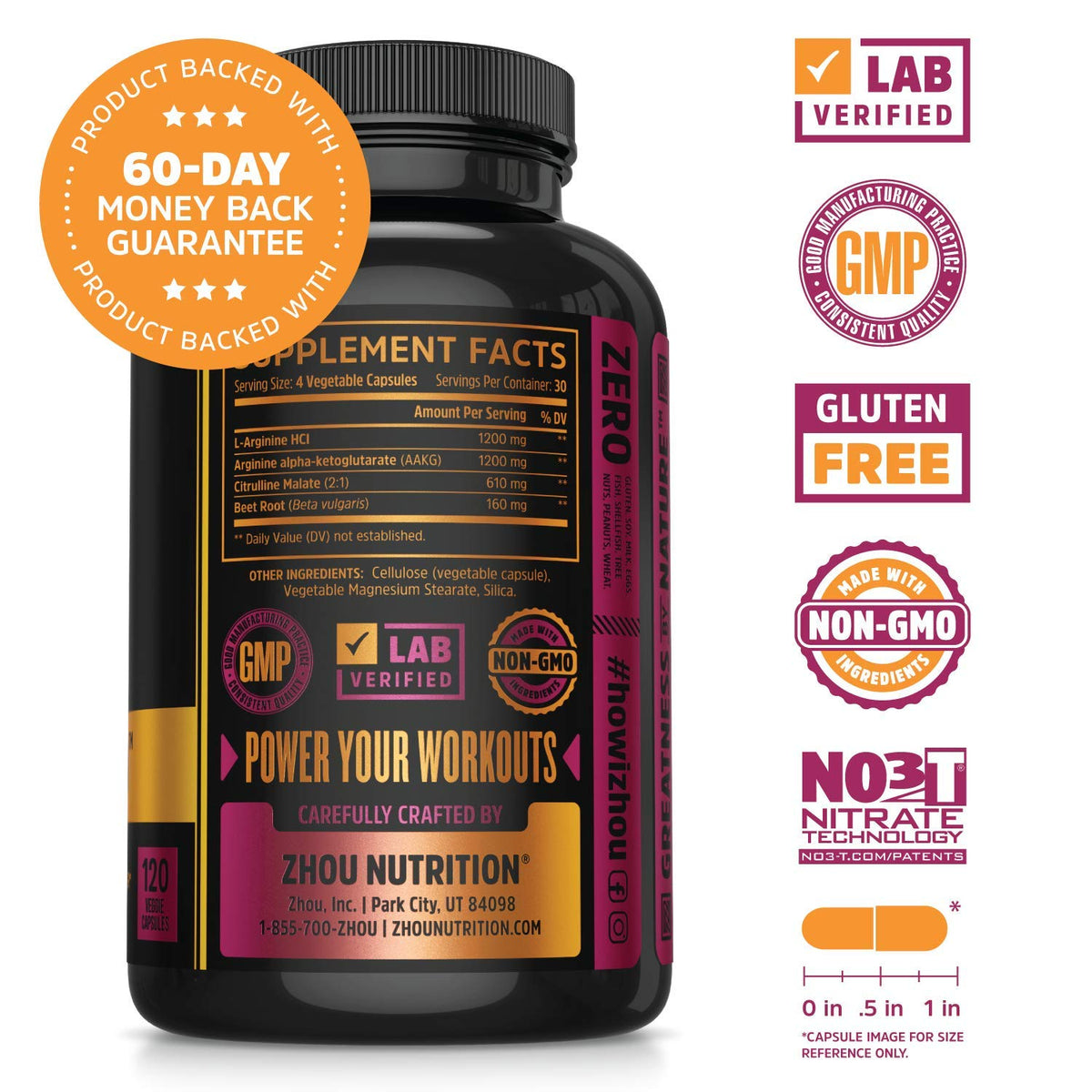 Nitric Oxide Supplement with Beet Root & L Arginine, 120 Veggie Capsules D344296
