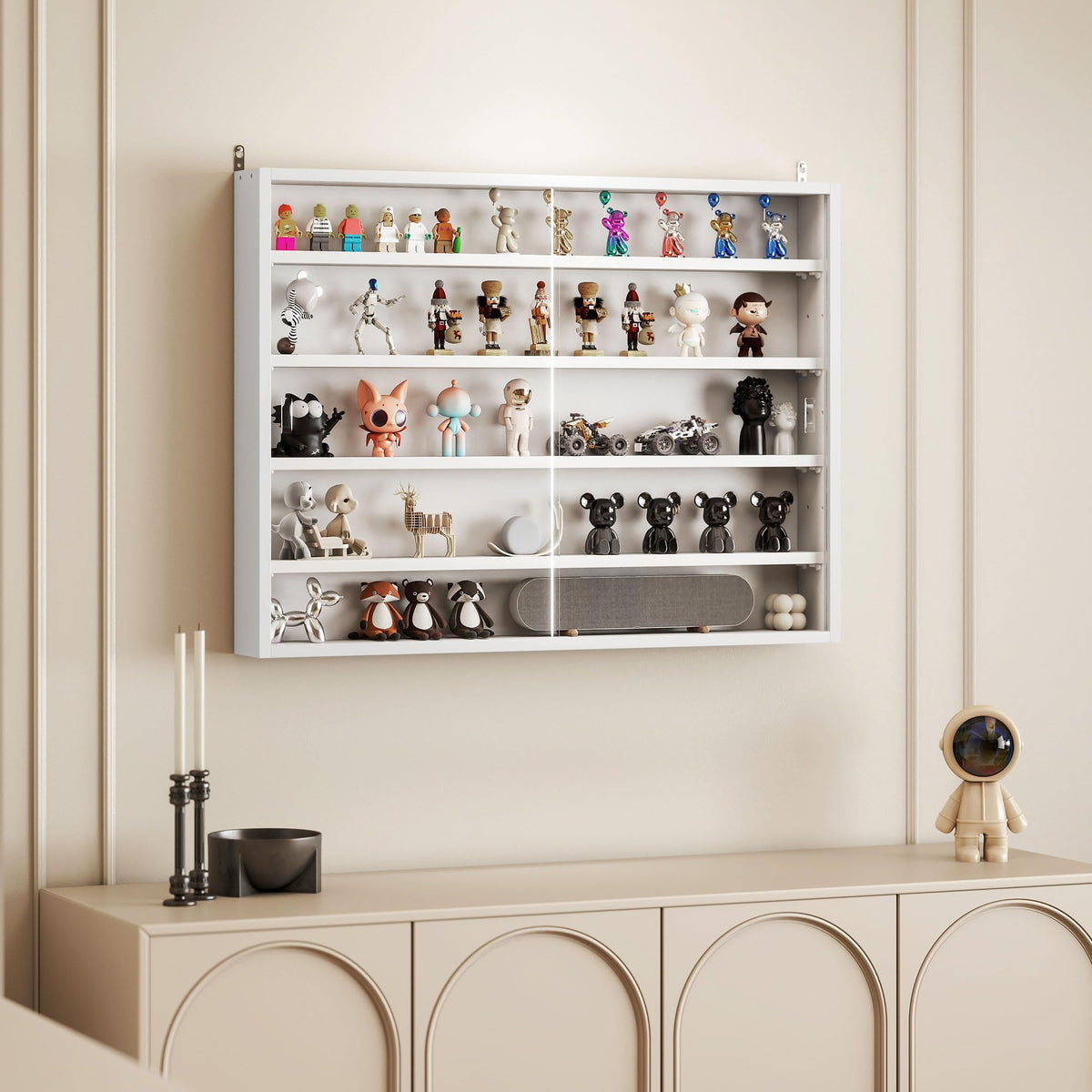 5-Tier Wall Mounted Display Cabinet with Glass Doors White S938092