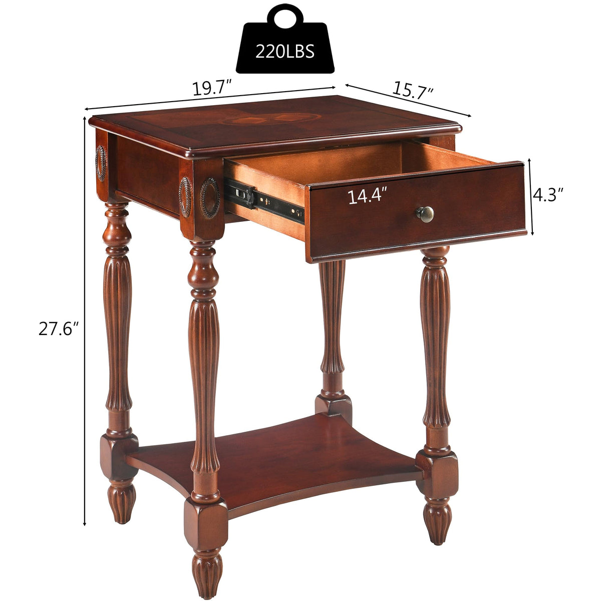Solid Wood Side Table with Drawer and Storage Shelf G426232