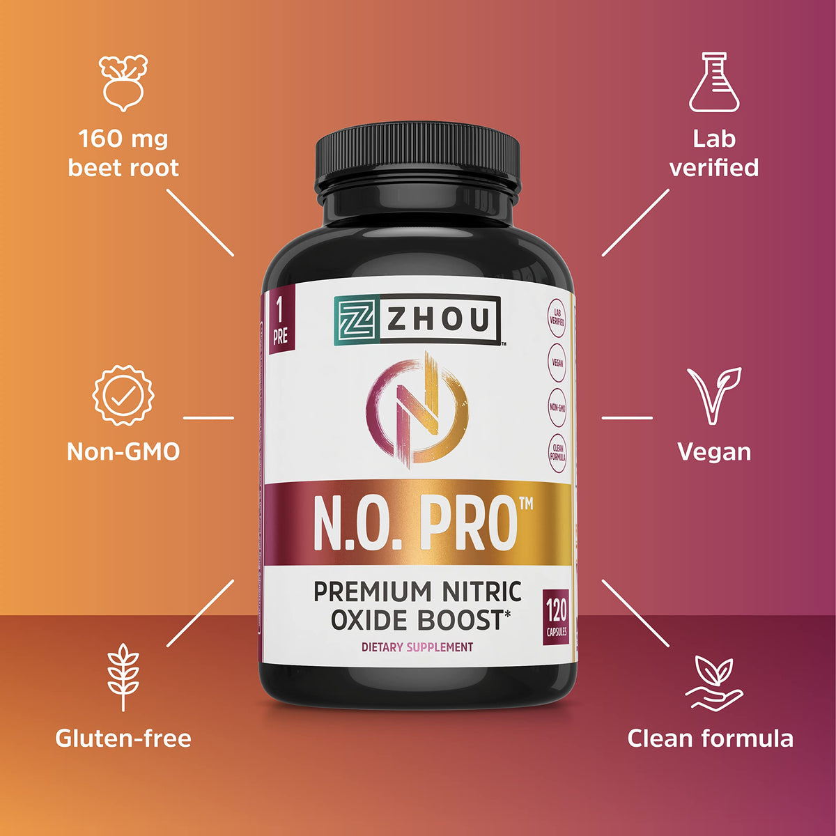 Nitric Oxide Supplement with Beet Root & L Arginine, 120 Veggie Capsules D344296