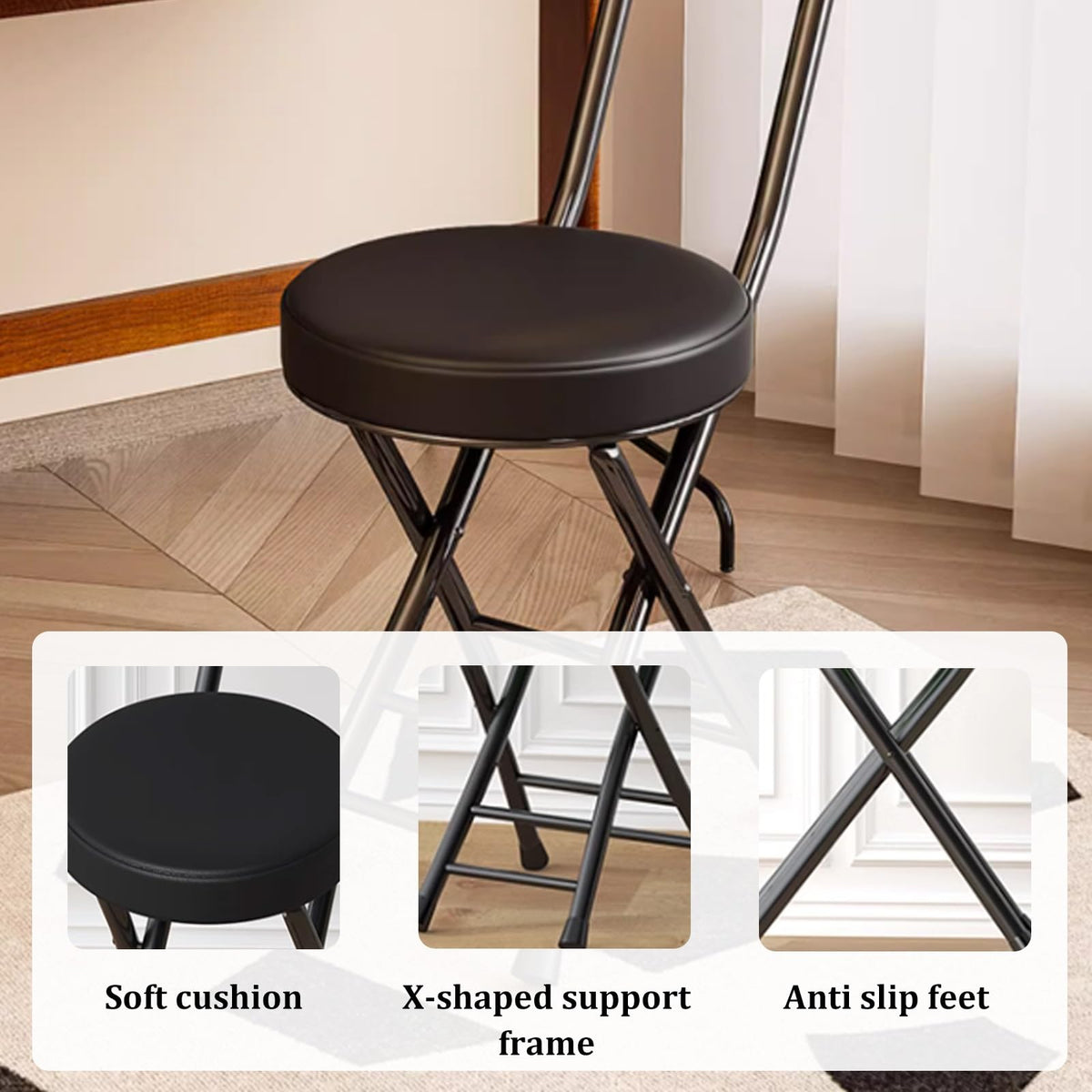 Black Folding Chairs with Cushion 2 Pack H429