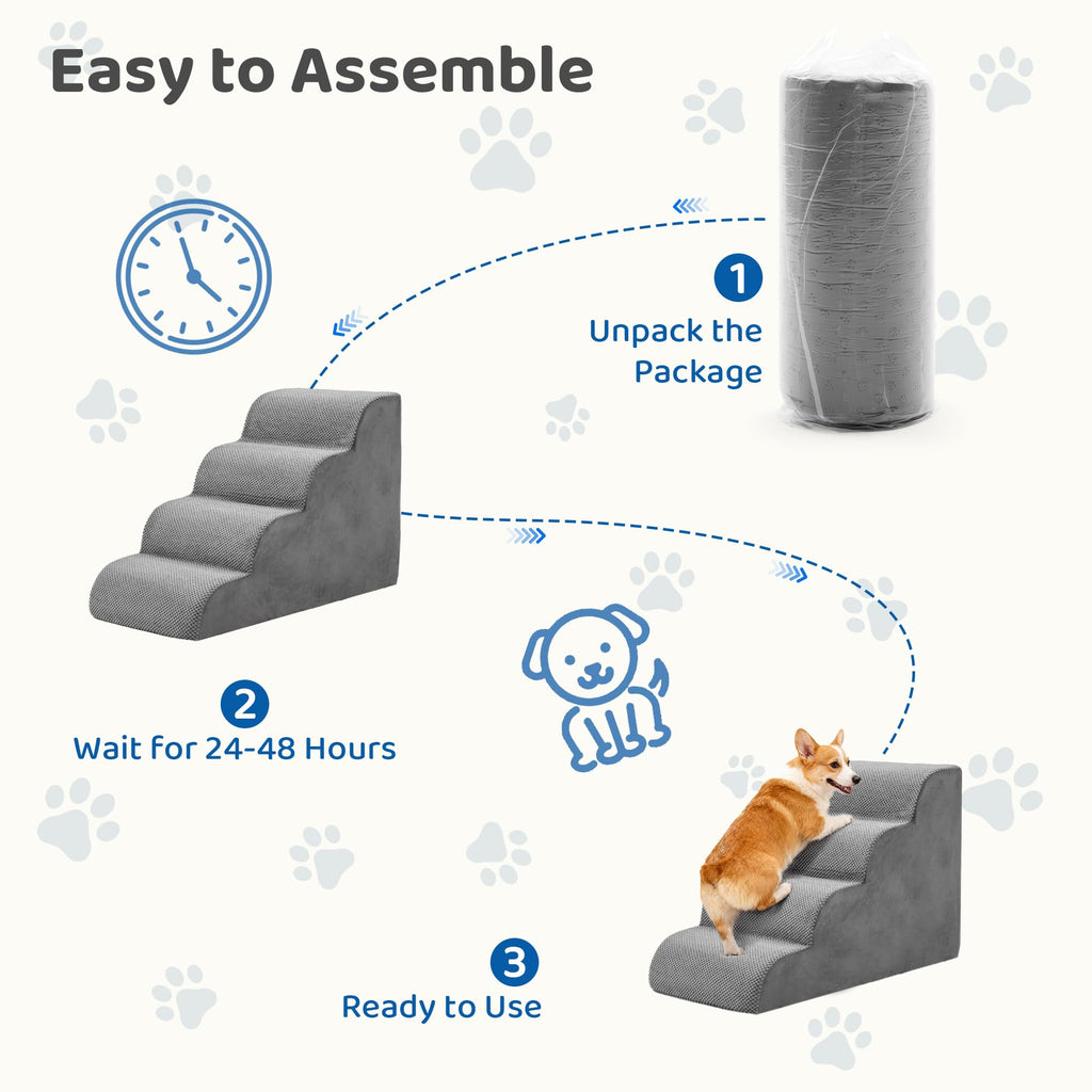 Grey 4-Step Curved Pet Dog Stairs C21884