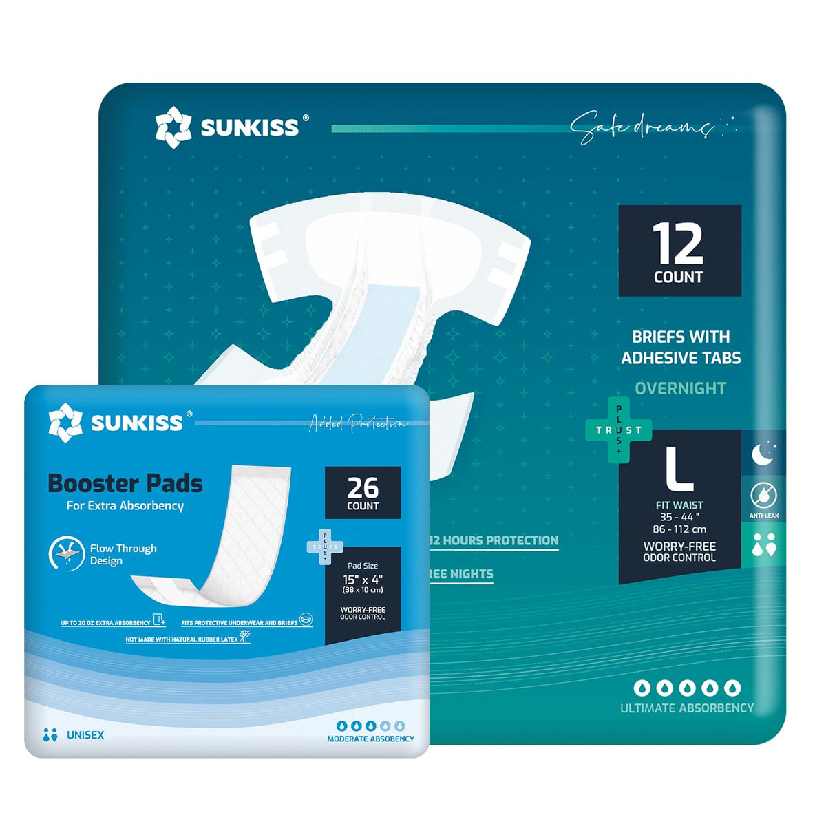 Adult Diapers Large 12 Count & Booster Pads 26 Count C520337