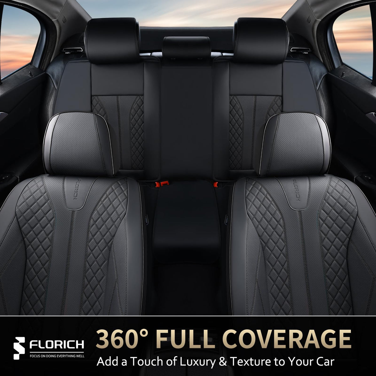 Black Leather Full Set Waterproof Car Seat Covers P142295