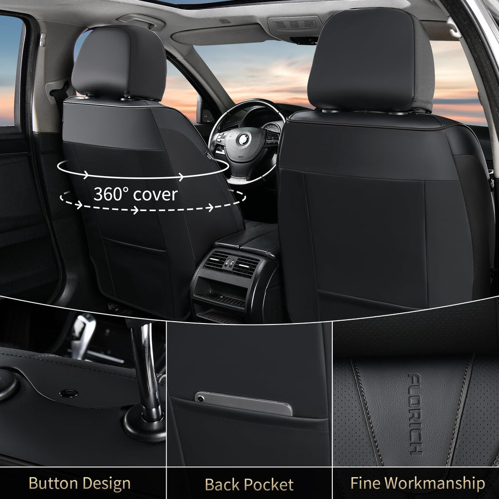 Black Leather Full Set Waterproof Car Seat Covers P142295