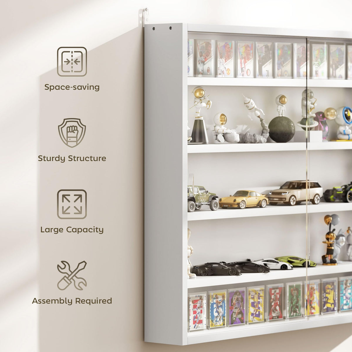 5-Tier Wall Mounted Display Cabinet with Glass Doors White S938092
