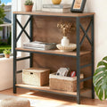 3 Tier Rustic Brown Bookshelf with Metal Frame and Backboard L81907