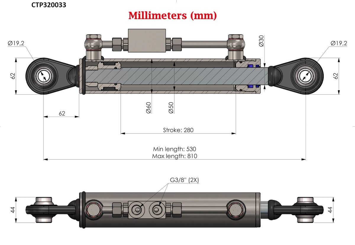Hydraulic Top Link Cat 1-1 with Locking Block V337906