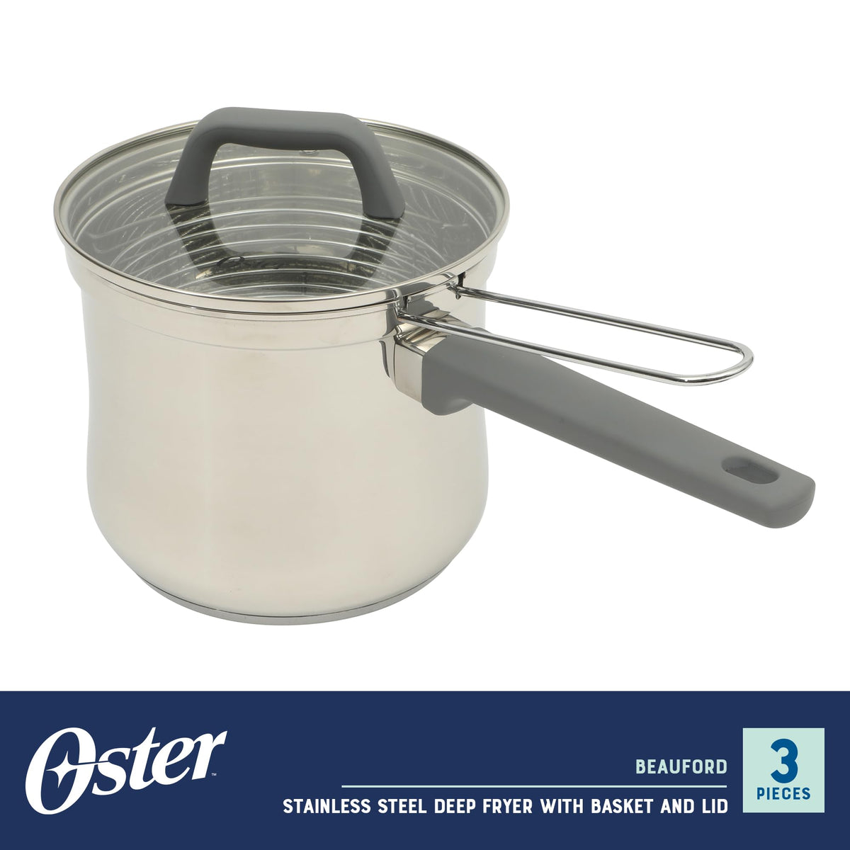 4-Quart Stainless Steel Deep Fryer Pot with Basket & Glass Lid K5595