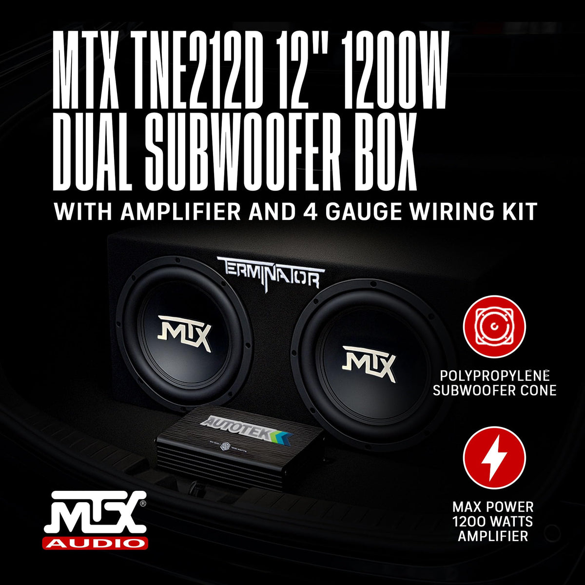 12" Subwoofer Box, Mono Amp & 4 Gauge Wiring Kit G372642
