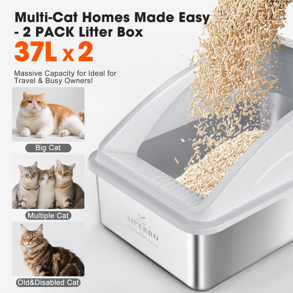 XL Enclosed High Sided Stainless Steel Cat Litter Box with Lid D533844