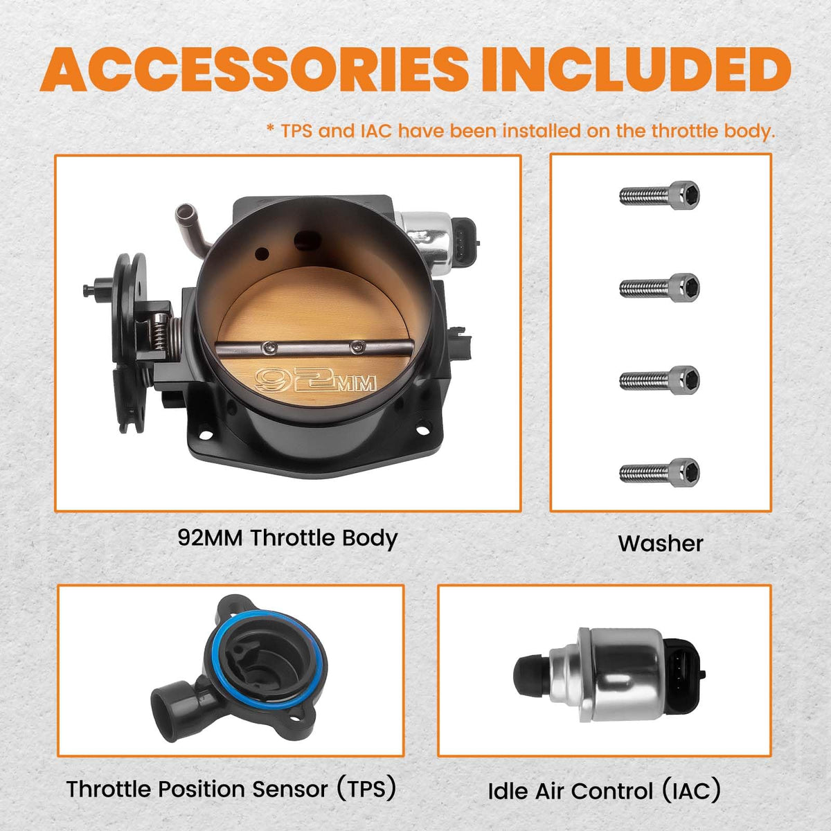 92mm Throttle Body with TPS IAC 4 Bolt E50458